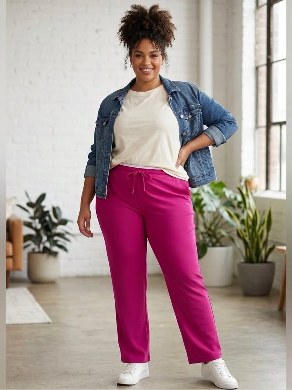 NEW Woman Within Fuchsia Pink Sweatpants Joggers Drawstring Pants NEW Size 4X